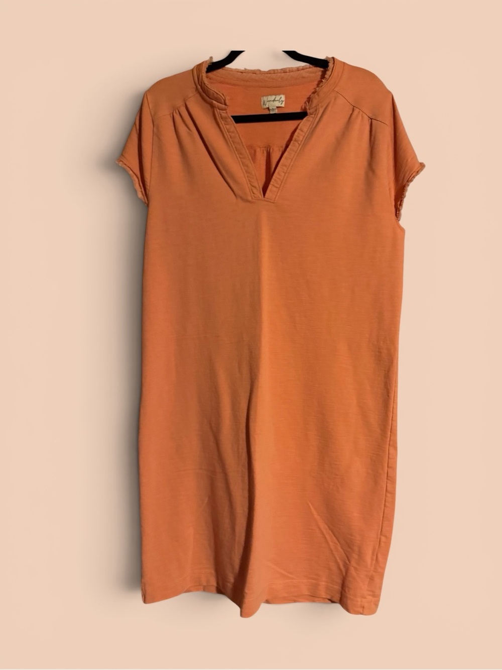 Wonderly Peach Knit Dress with Frayed Sleeves Size Large - Picture 1 of 4